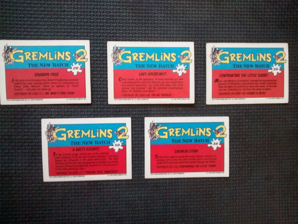 Vintage Collectable Trading Cards - Gremlins 2 The New Batch - Cards 20, 38, 39, 47, 50