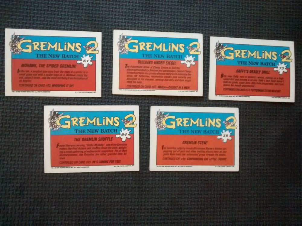 Vintage Collectable Trading Cards - Gremlins 2 The New Batch - Cards 38, 61, 64, 66, 73