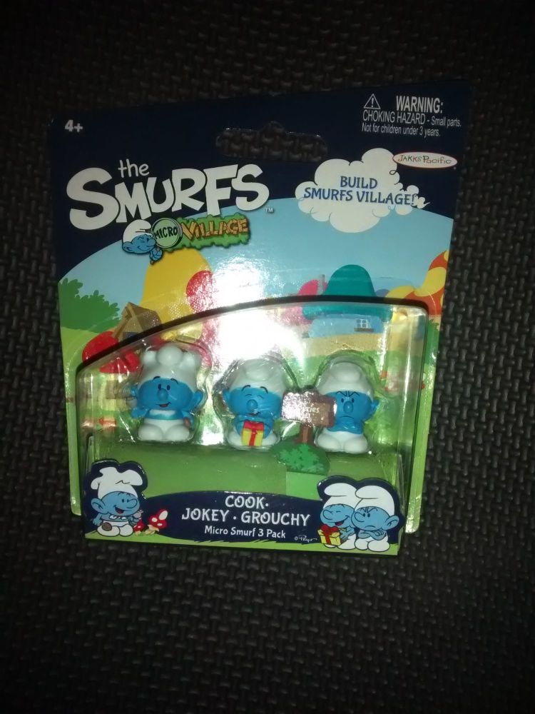 The Smurfs - Micro Smurf Pack - 1" Collectable Figures - Cook - Jokey - Grouchy - Carded & In Excellent Condition