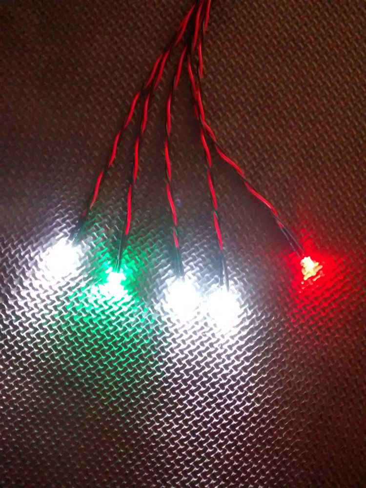 RC Boat Navigation Light Kit - SCREW TERMINAL ONLY SET - Static Leds 3mm Red & Green - x3  3mm Cool White