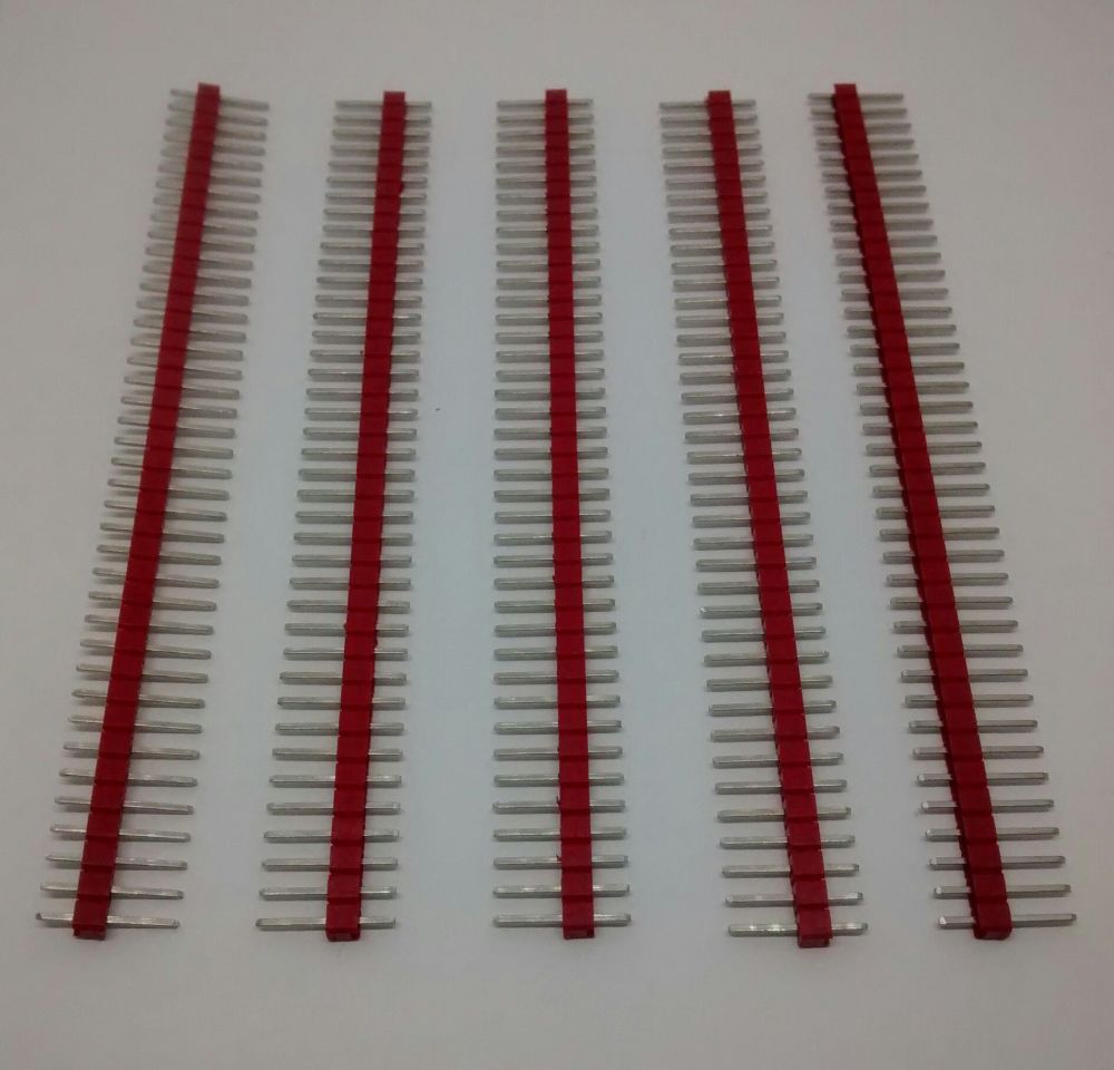 40-Way Single Row PCB Header Plug - 2.54mm / 0.1" RED 5 Strips Supplied