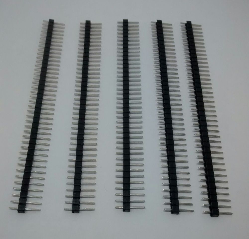 40-Way Single Row PCB Header Plug - 2.54mm / 0.1" BLACK 5 Strips Supplied