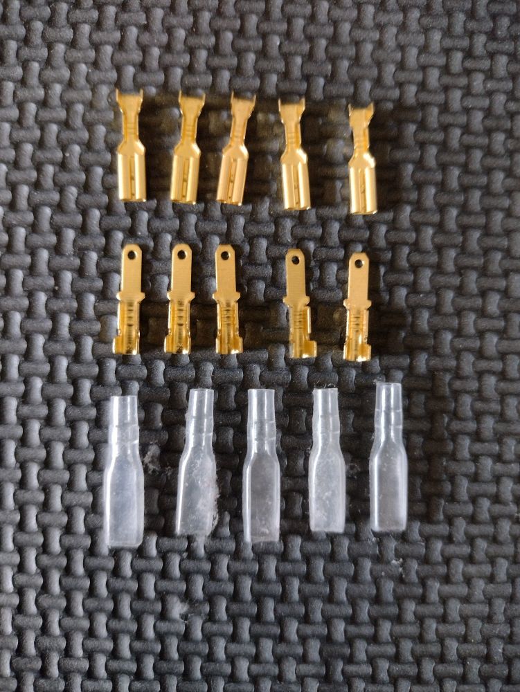 Brass Spade Connector Pack - 2.9mm - Qty  x5 Male, x5 Female, x5 Plastic Sleeves