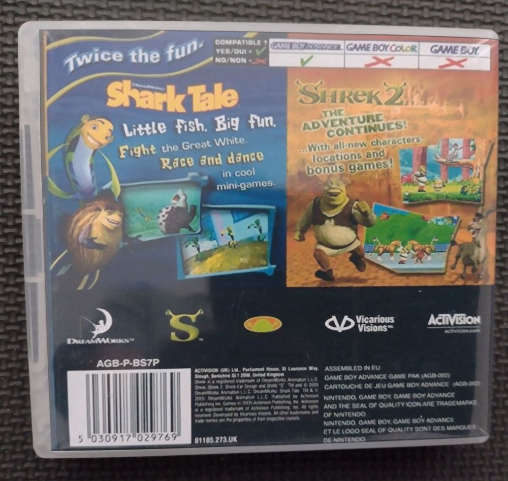 Shrek 2 & Shark Tale 2 In 1 NINTENDO GAMEBOY ADVANCE & ADVANCE SP Game