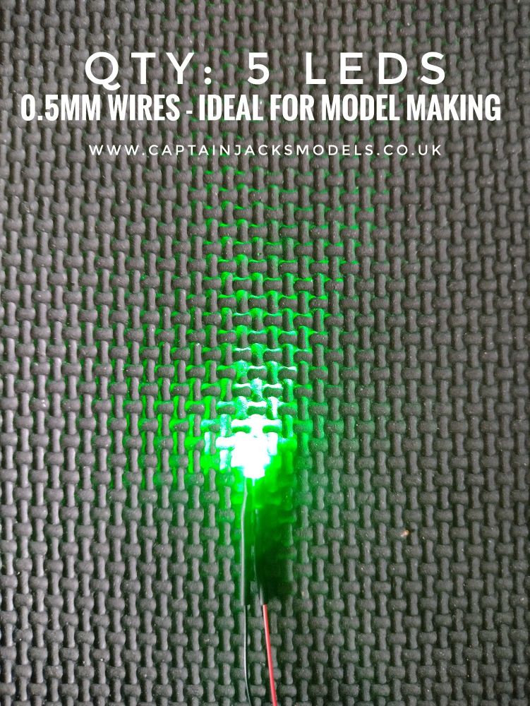 Qty 5 - 3mm Prewired Led - Ultra Bright - 0.5mm WIRES - GREEN FLICKER EFFECT