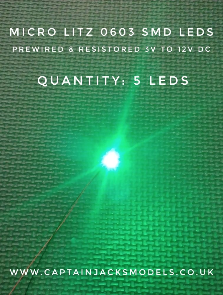 Prewired Precision Micro Litz SMD Led - 0603 - GREEN - Quantity 5 Leds