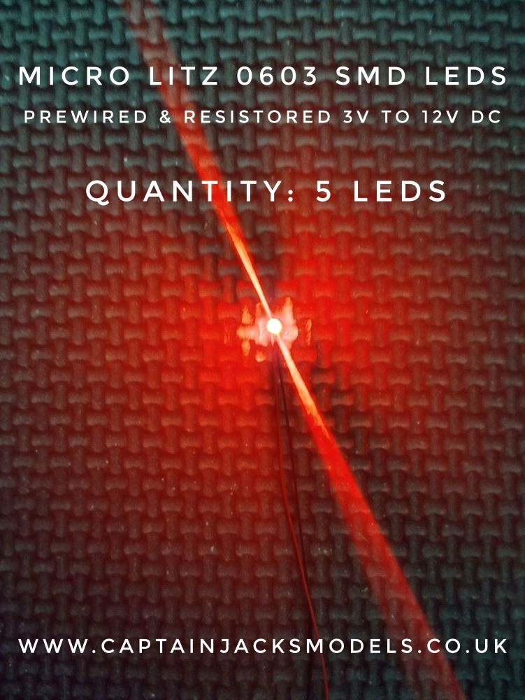 Prewired Precision Micro Litz SMD Led - 0603 - RED - Quantity 5 Leds
