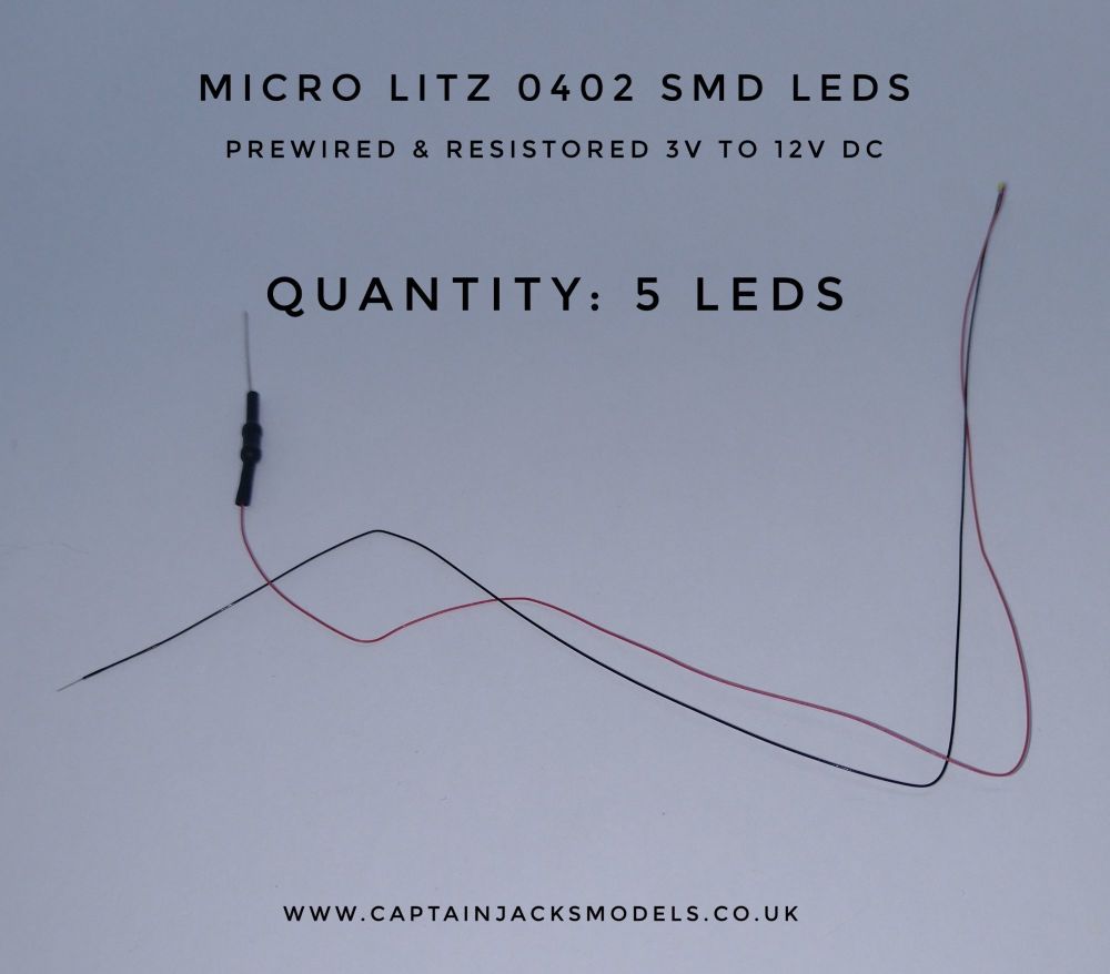 Prewired Precision Micro Litz SMD Led - 0402 - COOL WHITE - Quantity 5 Leds