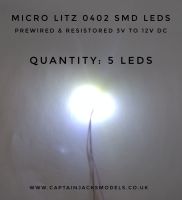 Prewired Precision Micro Litz SMD Led - 0402 - COOL WHITE - Quantity 5 Leds