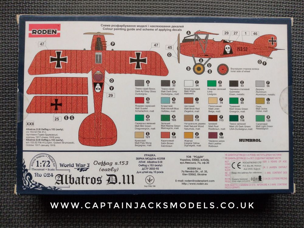 Roden 024 World War 1 - 1:72 Scale - Albatros D.III - Plastic Model Kit