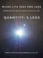 Prewired Precision Micro Litz SMD Led - 0603 - COOL WHITE - Quantity 5 Leds