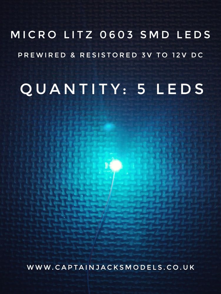Prewired Precision Micro Litz SMD Led - 0603 - ICE BLUE - Quantity 5 Leds