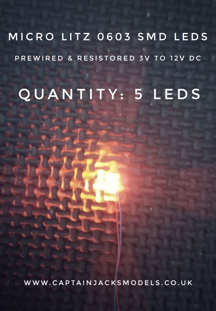 Prewired Precision Micro Litz SMD Led - 0603 - ORANGE - Quantity 5 Leds
