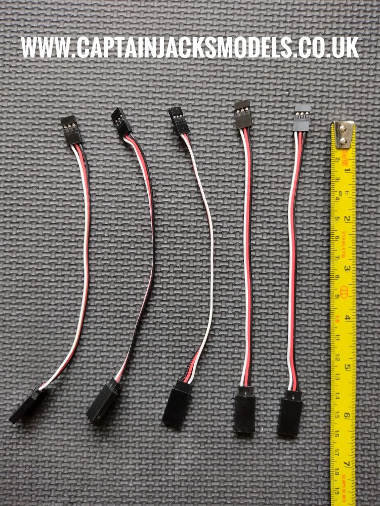 Qty 5 Futaba Servo Extension Leads - Male To Female - 150mm Long WITHOUT LIP