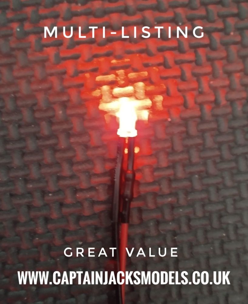 Multi Listing - 3mm Prewired Led -  1mm WIRES - Ultra Bright - RED