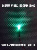 5mm Prewired FLAT TOP Led - 0.5mm WIRES 500mm LONG - Ultra Bright - GREEN
