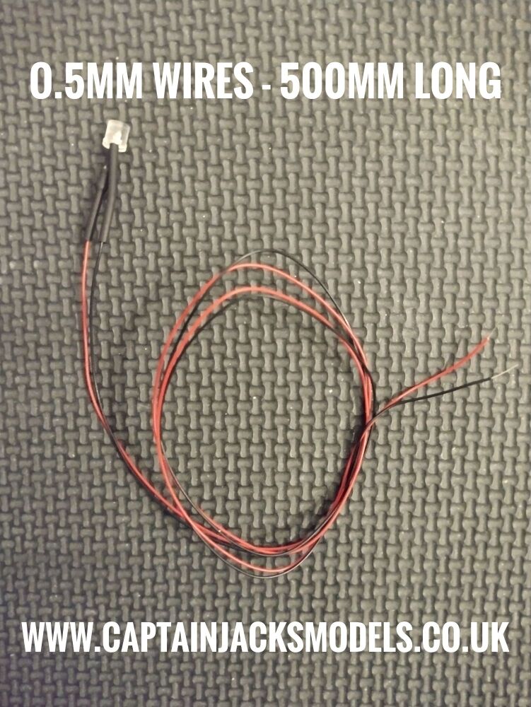 5mm Prewired FLAT TOP Led - 0.5mm WIRES 500mm LONG - Ultra Bright - RED