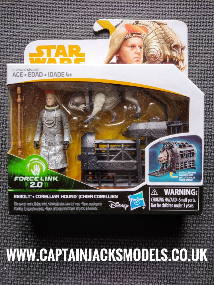 Star Wars Force Link 2.0 Compatible 3.75" Figure Set Rebolt Corellian Hound & Cage Accessory E1255 E0324