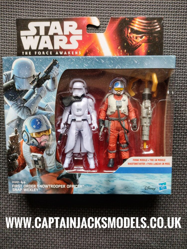 Star Wars The Force Awakens First Order Snowtrooper Officer & Snap Wexley B5895 3.75 Inch Collectable Figures