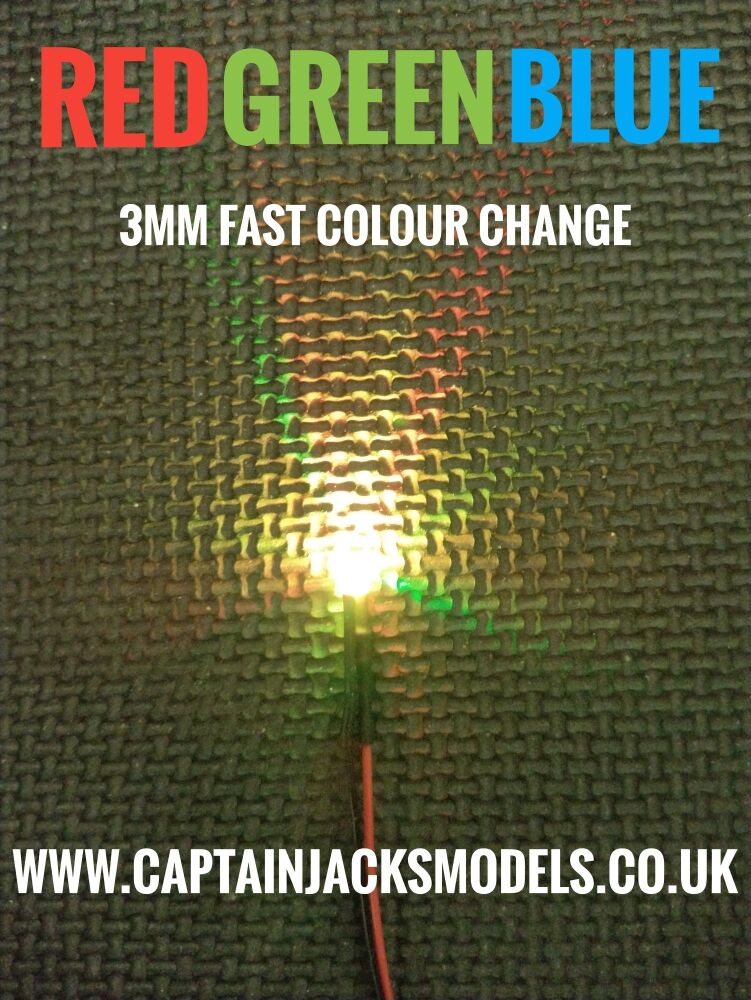 Multi Listing - 3mm Prewired Led - 1mm WIRES - Ultra Bright - Red Green Blue FAST Colour Change