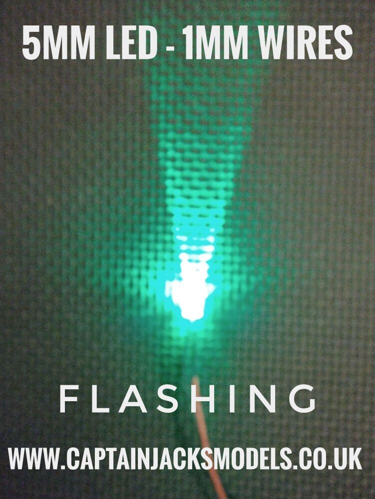 5mm Prewired Led Ultra Bright GREEN FLASHING 1mm Wires