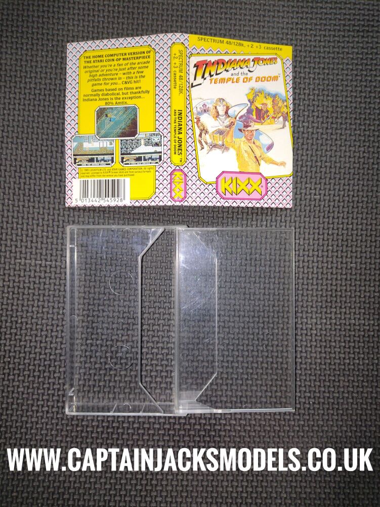 Replacement Cassette Case & Inlay For ZX Spectrum Indiana Jones & The Temple Of Doom 48K 128K +2 +3 By Kixx