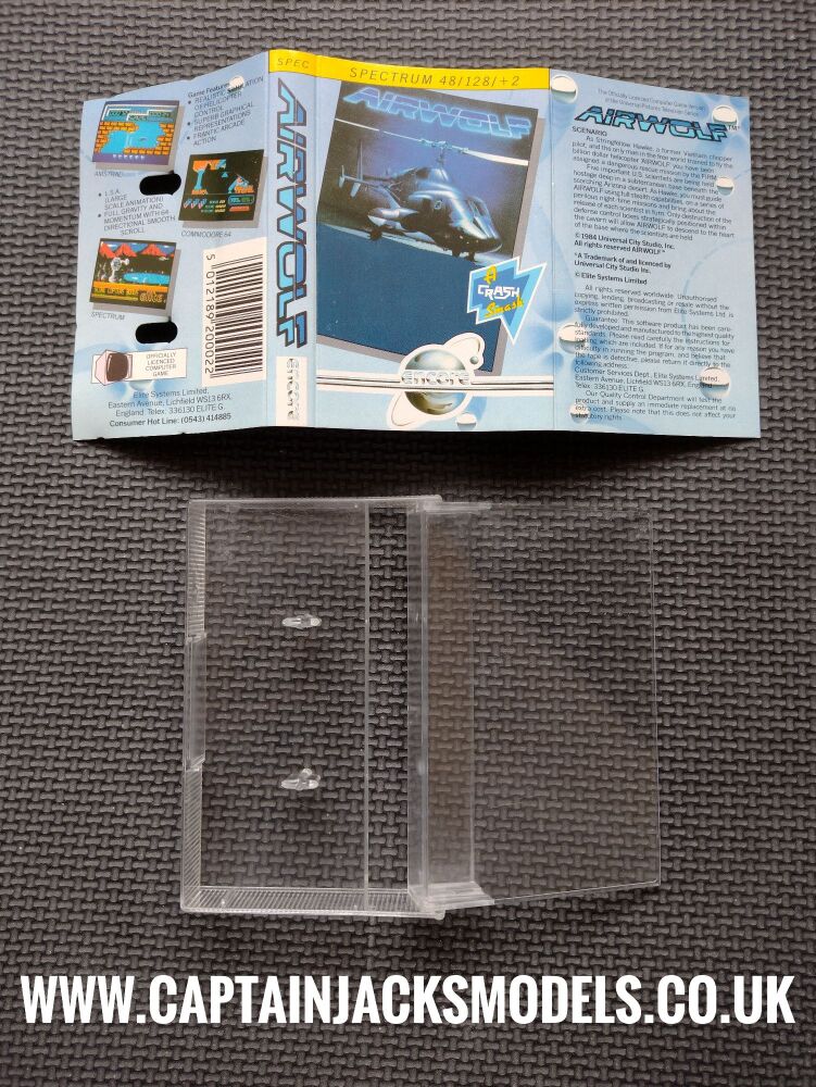 Replacement Cassette Case & Inlay For ZX Spectrum Airwolf 48K 128K +2 By Encore