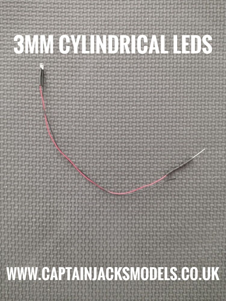 Qty 5 - Prewired GREEN 3mm Cylindrical Leds - 0.5mm Wires 180mm Long