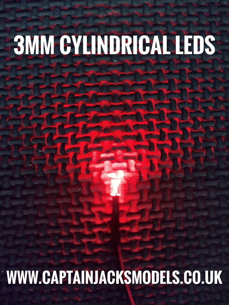 Qty 5 - Prewired RED 3mm Cylindrical Leds - 0.5mm Wires 180mm Long