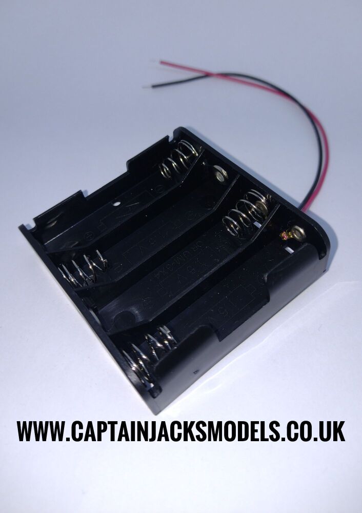 Battery Holder For 4 AA Batteries Flat  Shape With Wired Connection 6v