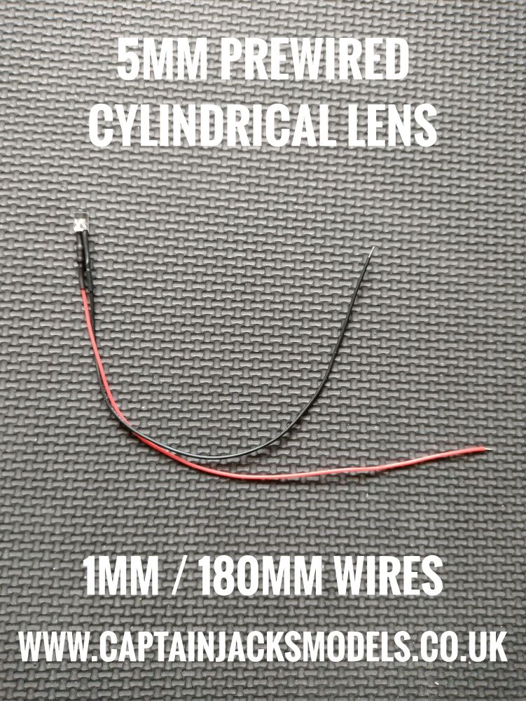 Prewired GREEN 5mm Cylindrical Led 1mm Wires 180mm Long