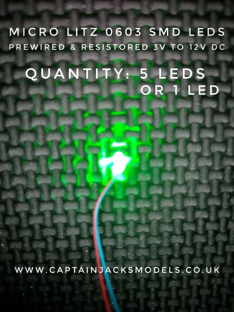 Prewired Precision Micro Litz SMD Led - 0603 - 280mm Wires - GREEN