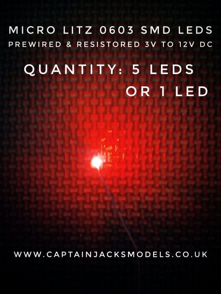 Prewired Precision Micro Litz SMD Led - 0603 - 280mm Wires - RED