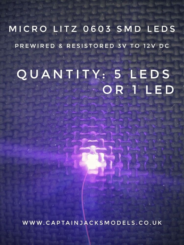 Prewired Precision Micro Litz SMD Led - 0603 - 280mm Wires - ULTRA VIOLET Purple