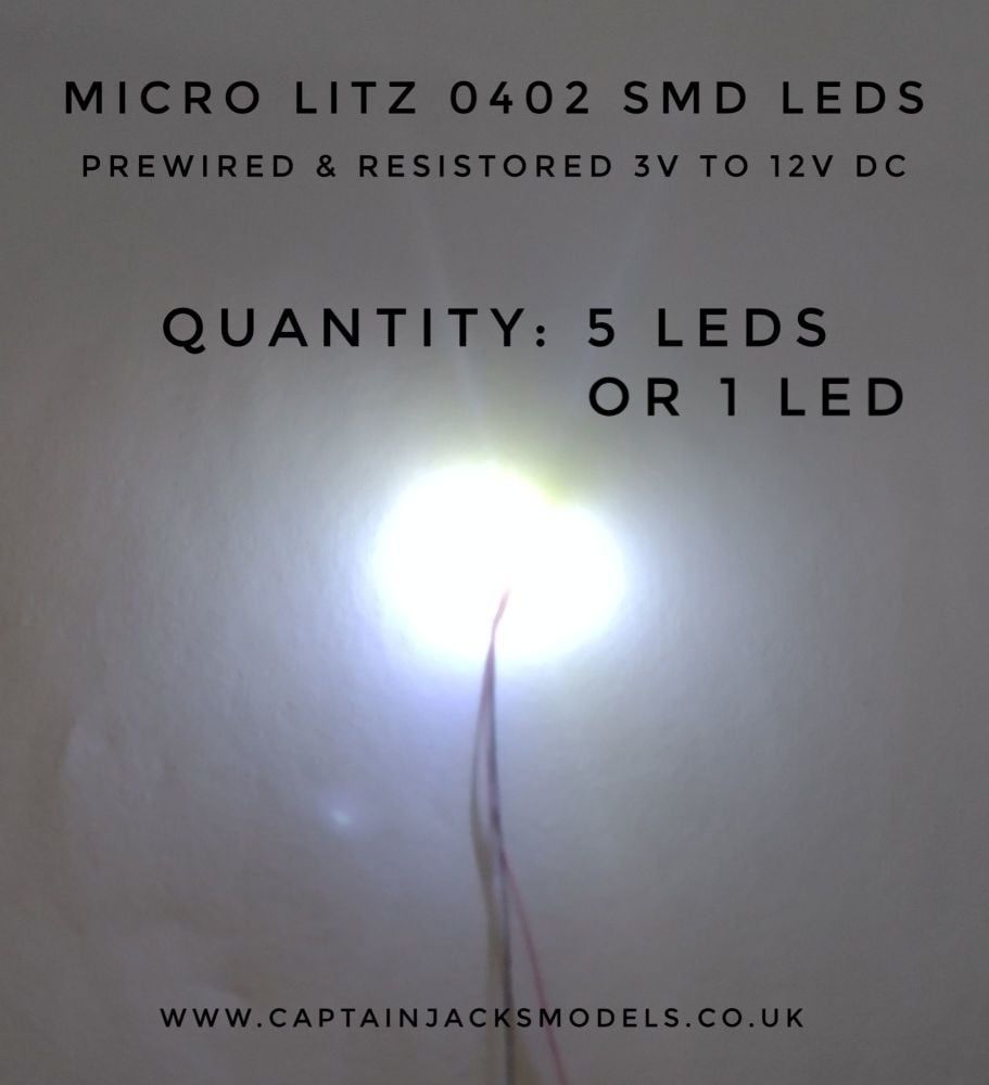 Prewired Precision Micro Litz SMD Led - 0402 - COOL WHITE 180mm Wires