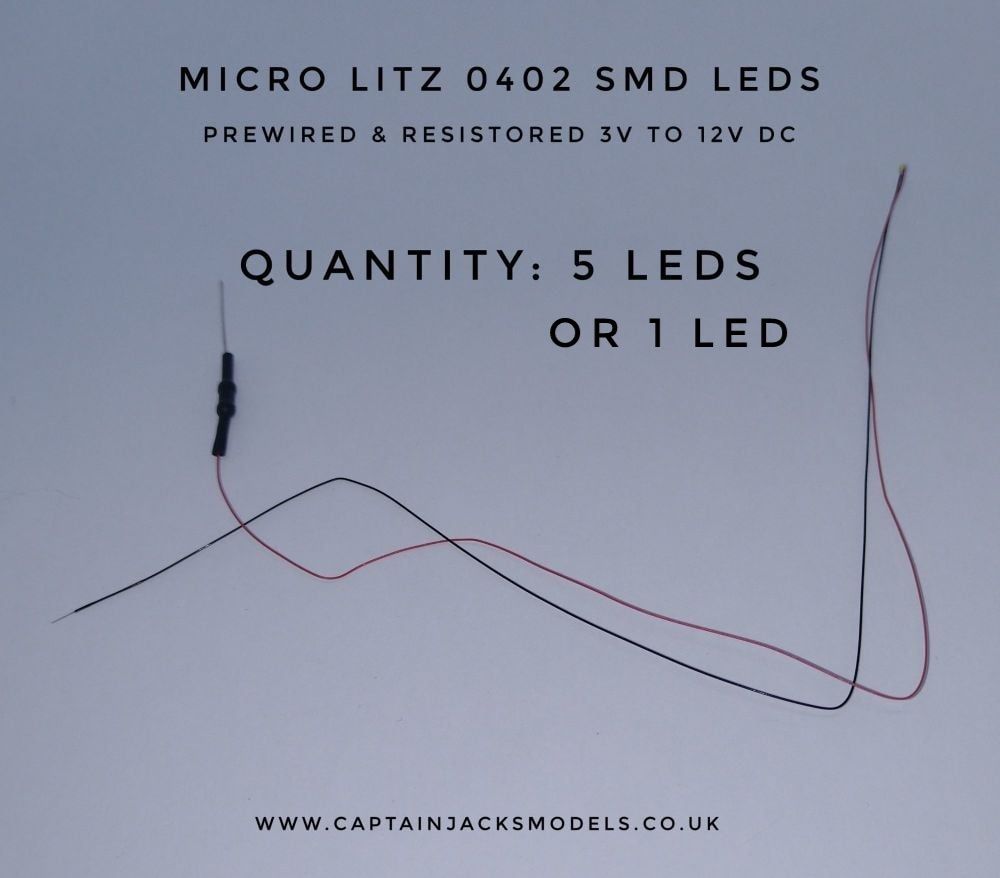 Prewired Precision Micro Litz SMD Led - 0402 - COOL WHITE 180mm Wires