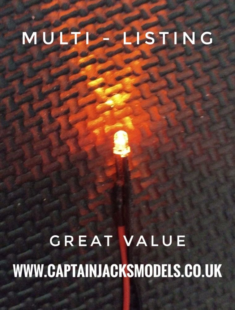 Multi Listing - 3mm Prewired Led - 1mm WIRES - Ultra Bright - ORANGE - FLASHING