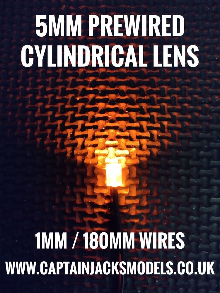 Prewired ORANGE 5mm Cylindrical Led 1mm Wires 180mm Long