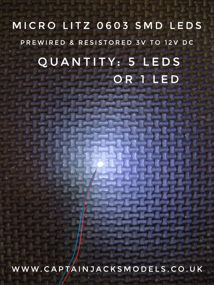 Prewired Precision Micro Litz SMD Led - 0603 - 280mm Red & Blue Wires - COOL WHITE