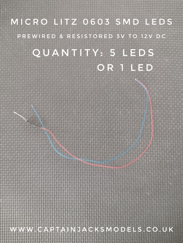 Prewired Precision Micro Litz SMD Led - 0603 - 280mm Red & Blue Wires - COOL WHITE