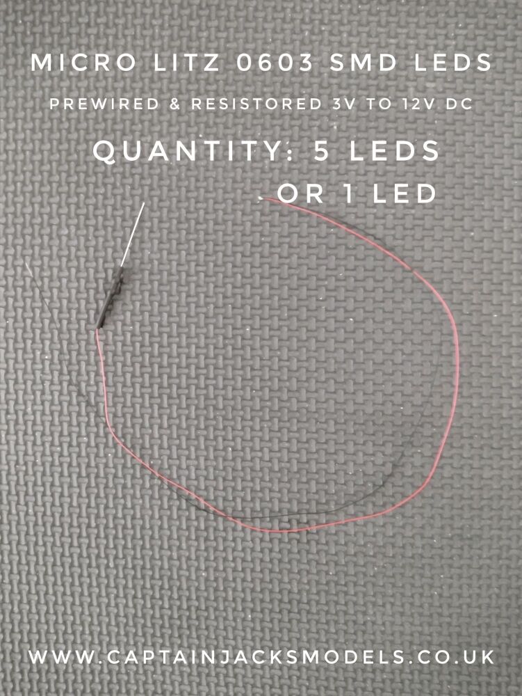Prewired Precision Micro Litz SMD Led - 0603 - 280mm Red & Black Wires - COOL WHITE
