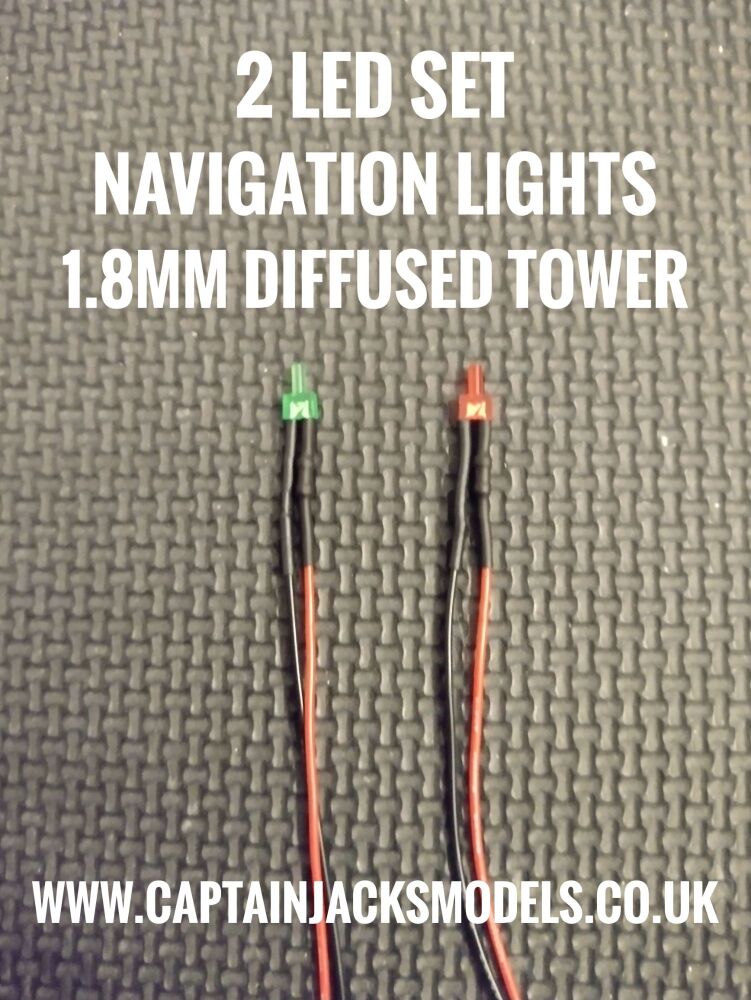 2 Prewired LED Pack Of Navigation Light LEDs 1.8mm DIFFUSED TOWER LENS Red & Green Static