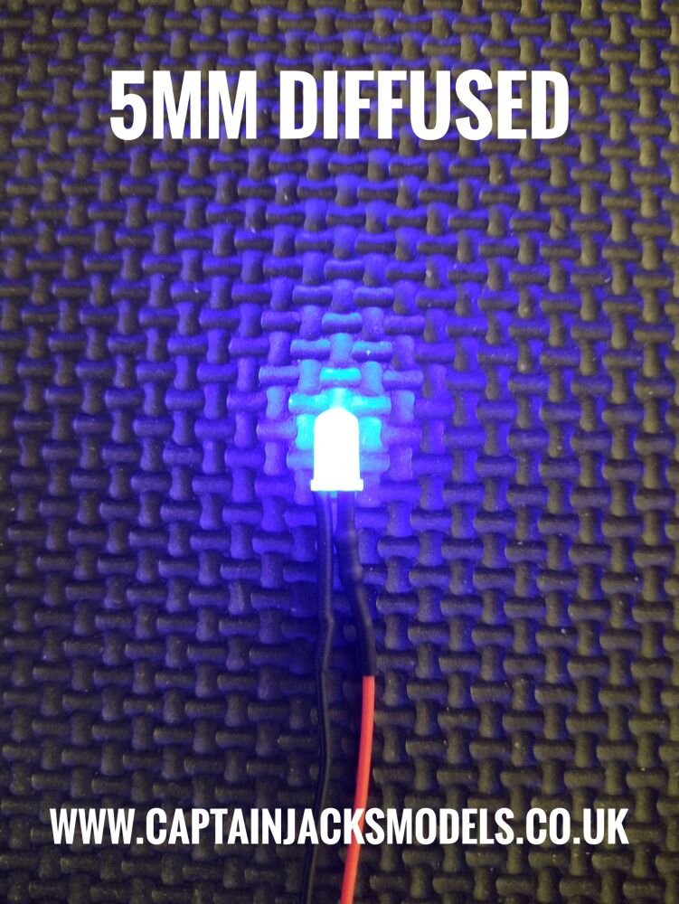 5mm Prewired Led DIFFUSED BLUE 1mm Wires