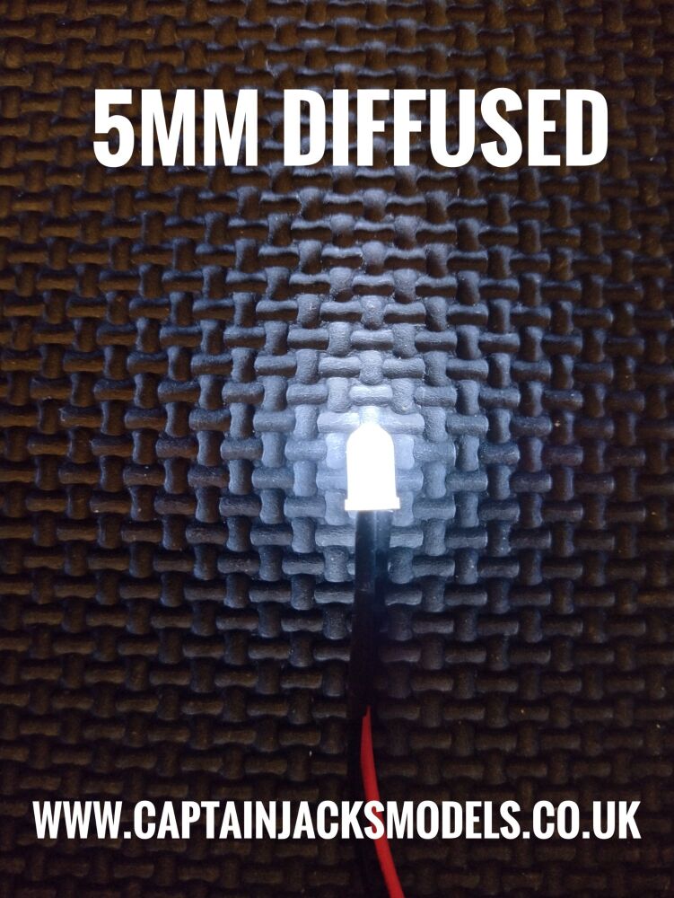 5mm Prewired Led DIFFUSED COOL WHITE 1mm Wires