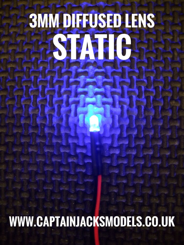 3mm Prewired Led - 1mm WIRES - Diffused - BLUE - STATIC