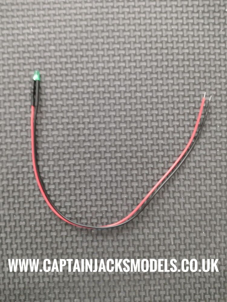 3mm Prewired Led - 1mm WIRES - Diffused - GREEN - STATIC