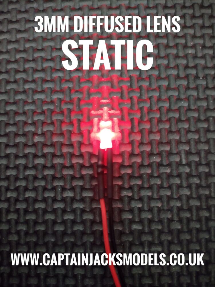 3mm Prewired Led - 1mm WIRES - Diffused - RED - STATIC
