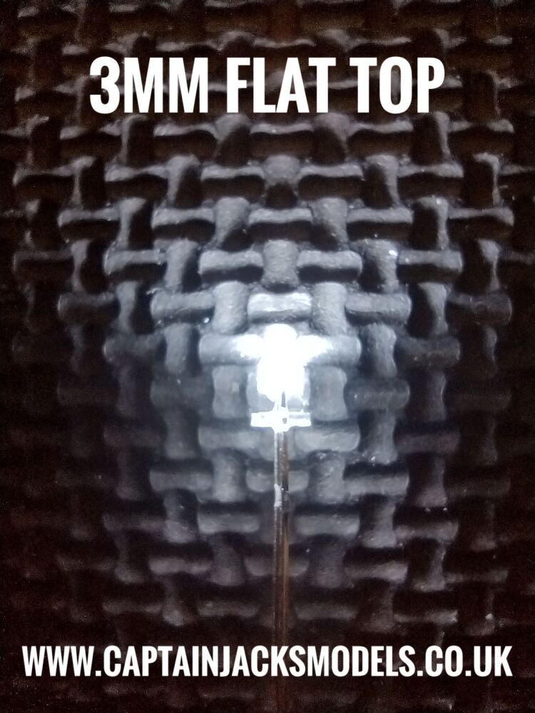 3mm COOL WHITE Flat Top LED Ultra Bright Long Leg