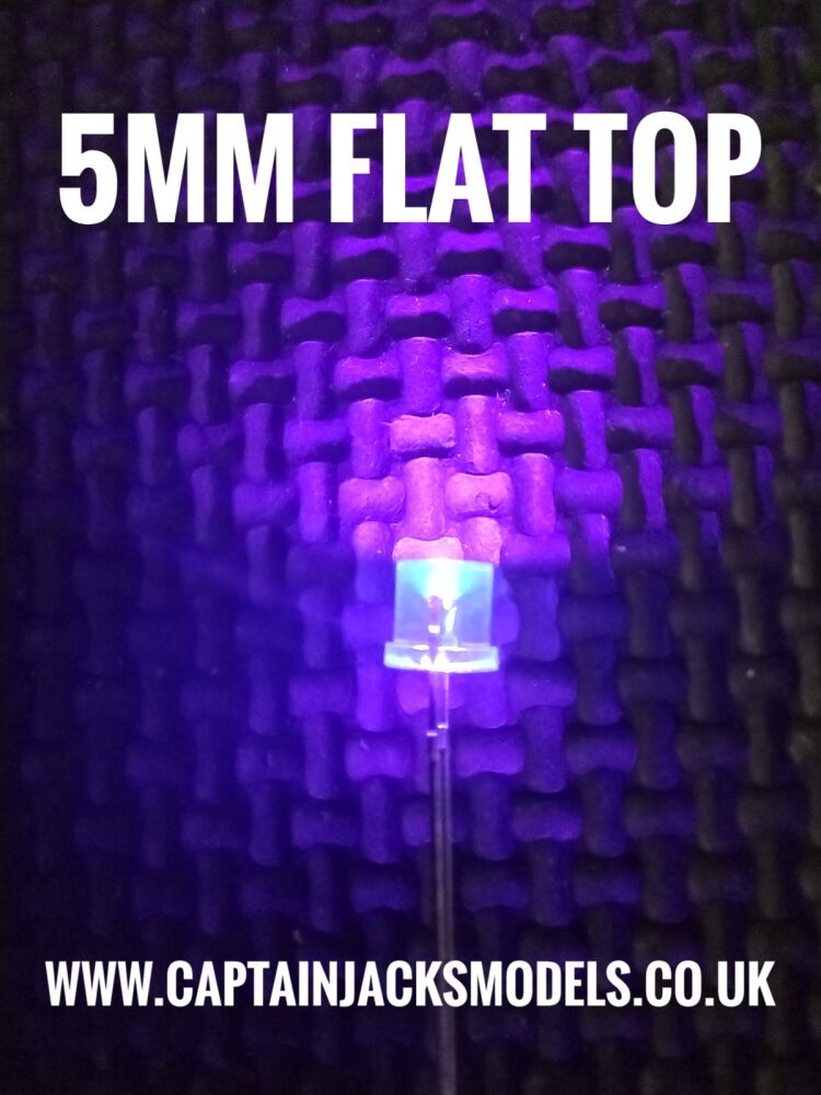 5mm ULTRA VIOLET Flat Top LED Ultra Bright Long Leg