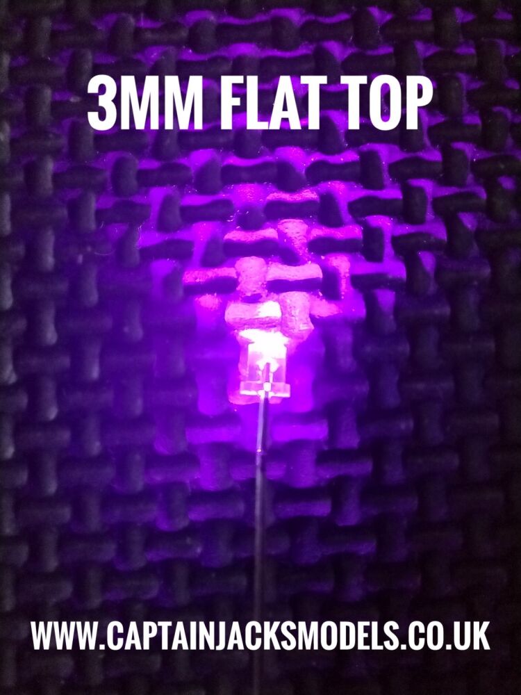 3mm ULTRA VIOLET Flat Top LED Ultra Bright Long Leg